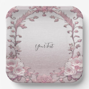 Unique Pink Floral Paper Plate