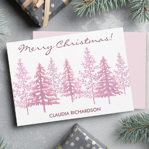 Unique Pink Flowering Trees Christmas Holiday Card