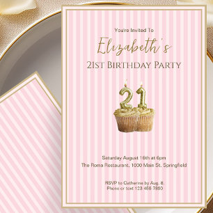 Unique Pink Gold 21st Birthday Invitation For Her