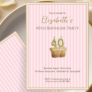 Unique Pink Gold 40th Birthday Invitation For Her