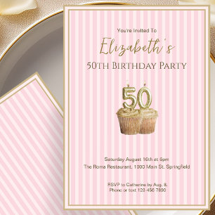 Unique Pink Gold 50th Birthday Invitation For Her