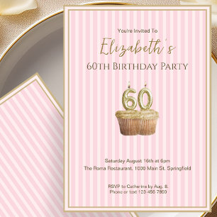 Unique Pink Gold 60th Birthday Invitation For Her