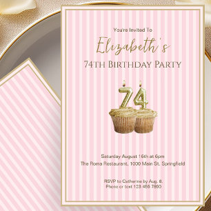 Unique Pink Gold 74th Birthday Invitation For Her