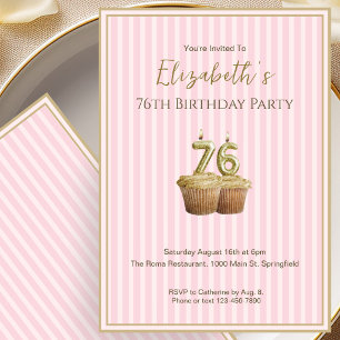 Unique Pink Gold 76th Birthday Invitation For Her