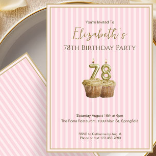 Unique Pink Gold 78th Birthday Invitation For Her