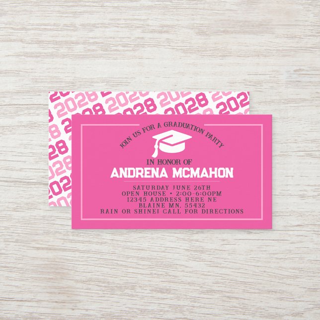 Unique Pink Graduation Mini Graduation Invites (Hot Pink and White Mini Graduation Invites for Friends, Team Mates or as Inserts!)