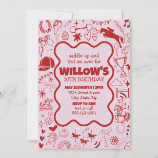 Unique Pink Horse Girl Equestrian Birthday Invitation