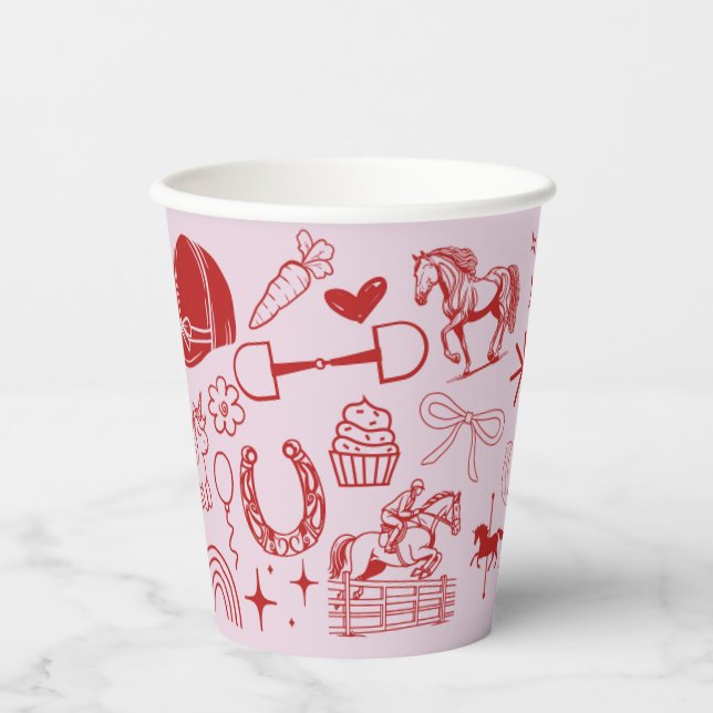 Unique Pink Horse Girl Equestrian Pony Birthday  Paper Cups (Front)