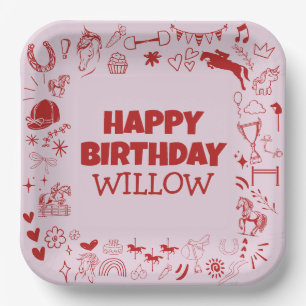 Unique Pink Horse Girl Equestrian Pony Birthday Paper Plate
