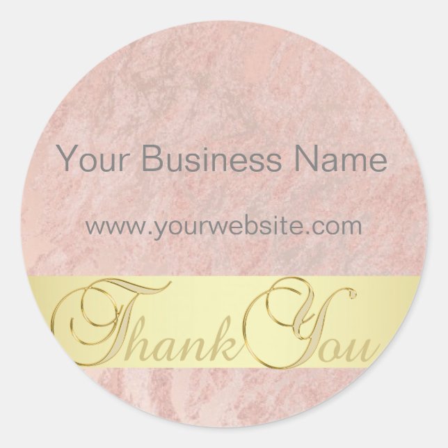 Unique Pink Marble Gold Business Thank You Classic Round Sticker (Front)