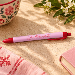 Unique Pink & Red Typography Business Name  Black Ink Pen