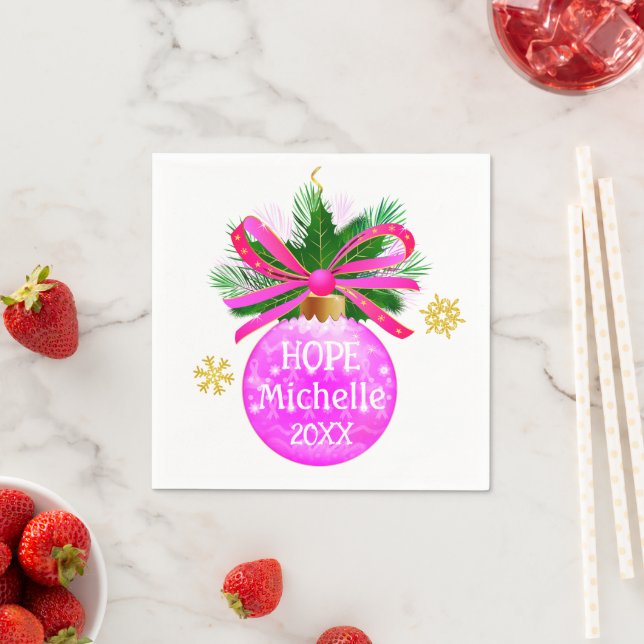 Unique Pink Ribbon Bauble Napkin (Insitu)