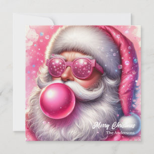 Unique pink Santa Claus blowing pink bubble gum Holiday Card