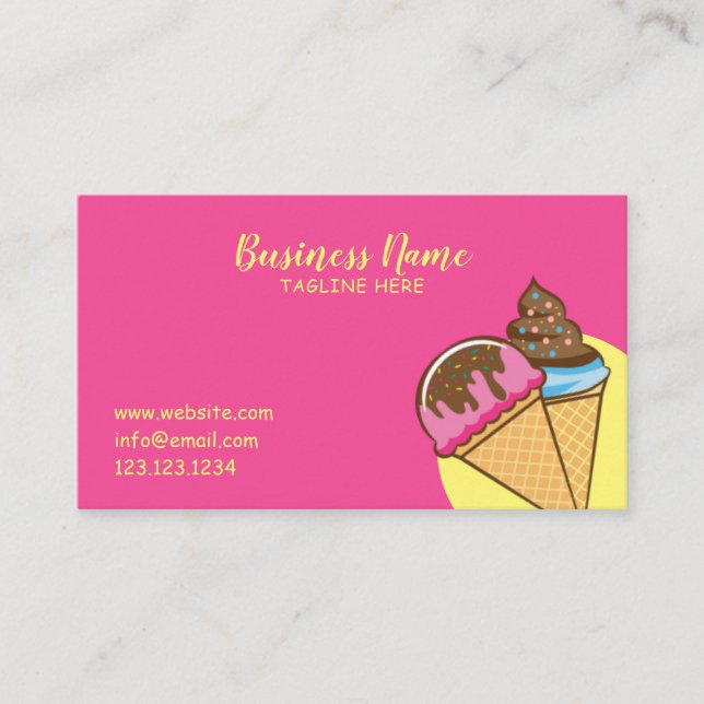 Unique Pink Sweet Ice Cream Cones Frosting Business Card (Front)