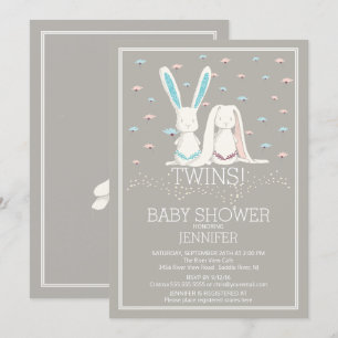 Unique Pink TWIN Girl & Boy Bunny Baby Shower Invitation