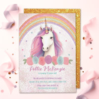 Unique Pink Unicorn, Roses, Rainbow Birthday Party