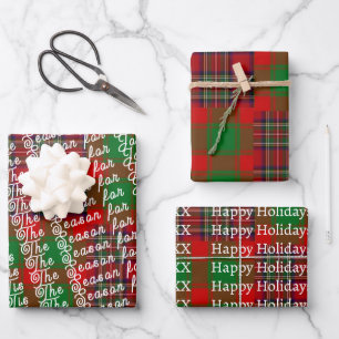 Unique Plaid Tartan Christmas Holiday Template 3 Wrapping Paper Sheet