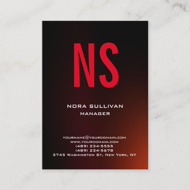 Unique plain simple brown red monogram business card (Front)
