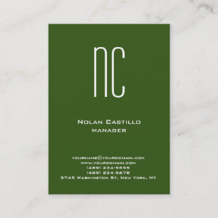Unique plain simple green white monogram business card