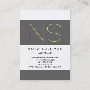 Unique plain simple grey white yellow monogram business card