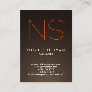 Unique plain simple monogram sepia brown business card