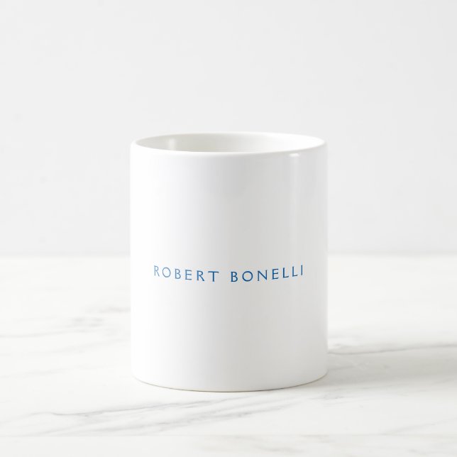 Unique Plain White Blue Minimalist Modern Coffee Mug (Center)