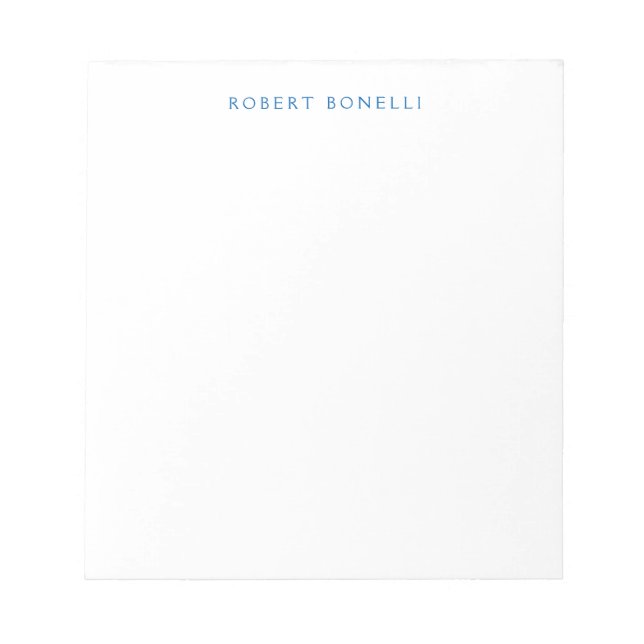 Unique Plain White Blue Minimalist Modern Notepad (Front)