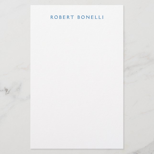 Unique Plain White Blue Minimalist Modern Stationery (Front)