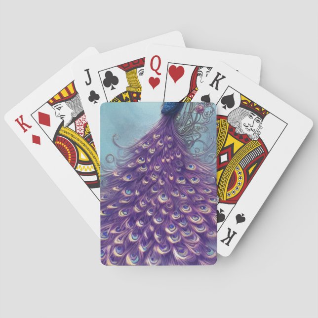unique playing cards with a purple, peacock tail (Back)