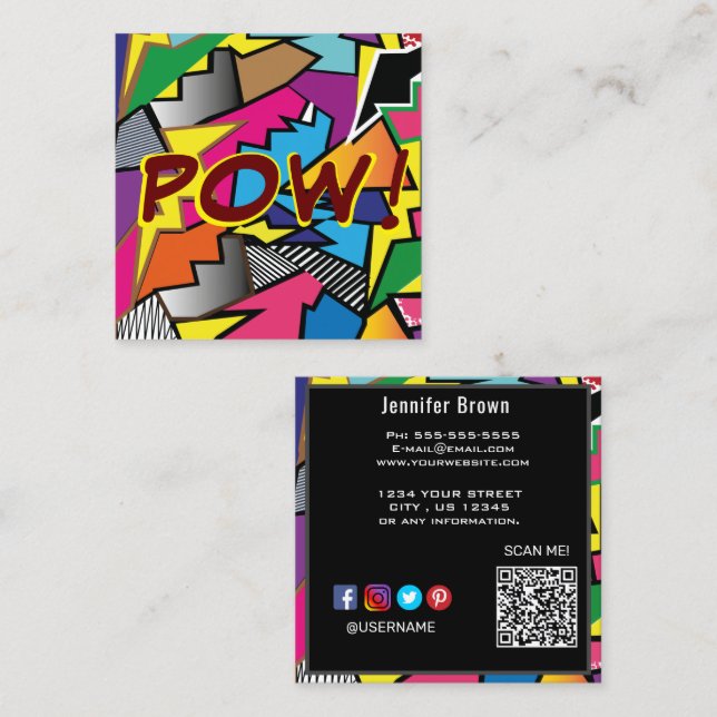 Unique Pop Art Retro Style QR Code Square Business Square Business Card (Front/Back)