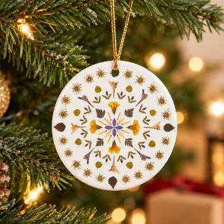 Unique Pressed Flower Mandala Botanical Floral Ceramic Ornament