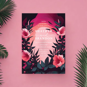 Unique Pretty Pink Magenta Floral Painted Wedding Invitation
