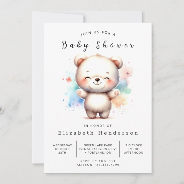 Unique Printable Bear Baby Shower Invitation (Front)