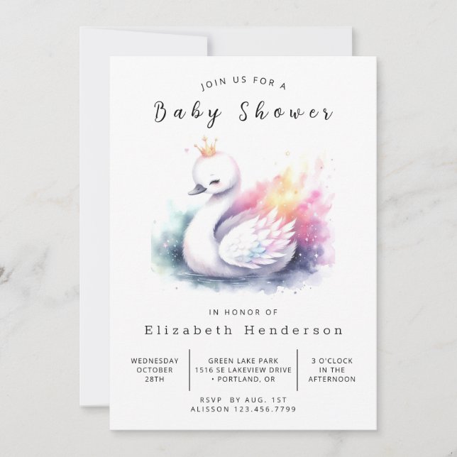 Unique Printable Swan Baby Shower Invitation (Front)