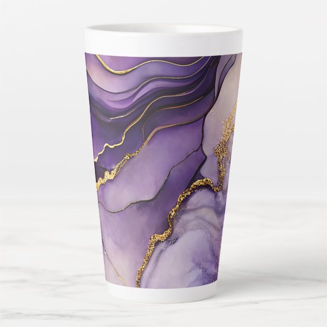 Unique Purple Alcohol Ink Large Ceramic Latte Mug (Front)