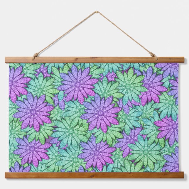 Unique Purple and Green Flowers Hanging Tapestry (Front)
