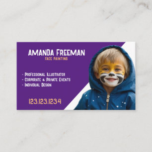 Unique Purple and Orange Face Painting Artist Business Card