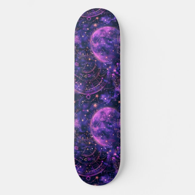 Unique Purple Astrology Design Skateboard (Front)