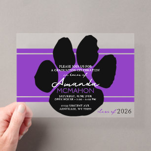 Unique Purple & Black Graduation Pawprint Elegant Acrylic Invitations