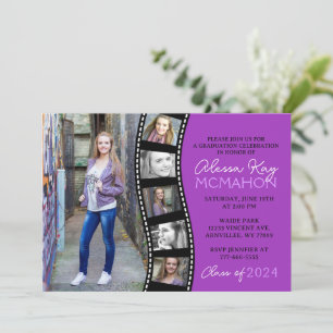 Unique Purple Filmstrip 6 Photo Graduation Invitation
