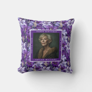 Unique Purple Lilies Sparkle Mum’S Birthday Cushion