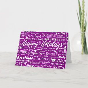 Unique Purple Modern Whimsical Christmas Script Holiday Card