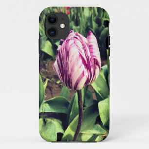 Unique Purple & White Stripe Tulip iPhone 11 Case