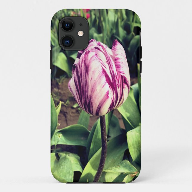 Unique Purple & White Stripe Tulip Case-Mate iPhone Case (Back)