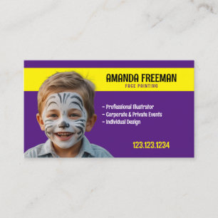 Unique Purple & Yellow Face Painter Artist Business Card