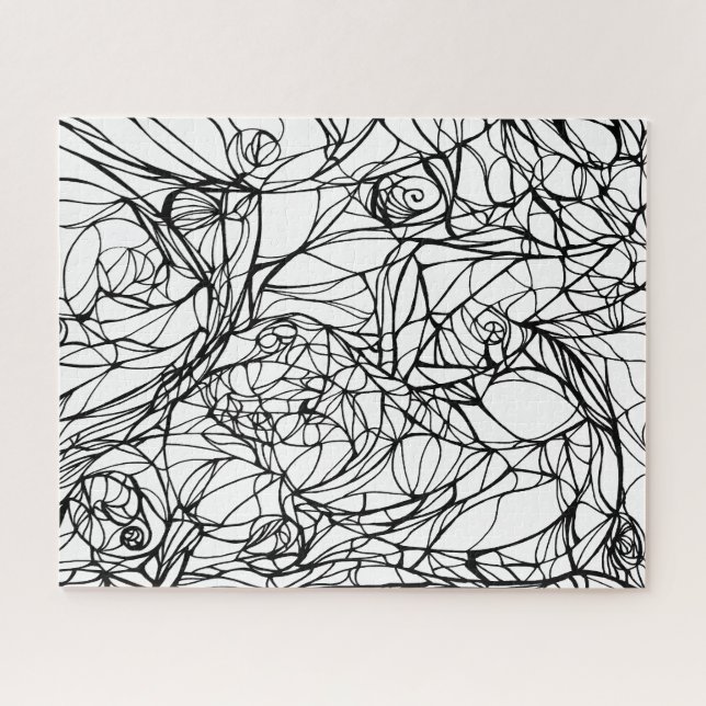 unique PUZZLE hand-drawn line art, colour this puz (Horizontal)