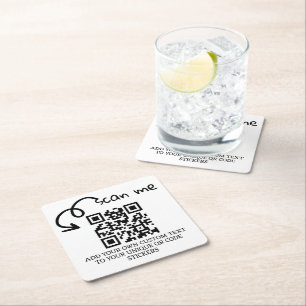 Unique QR code personalised scannable website Square Paper Coaster