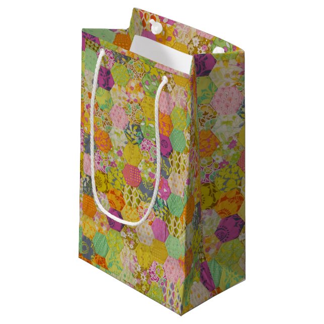 Unique Quilt Pattern Small Gift Bag (Front Angled)