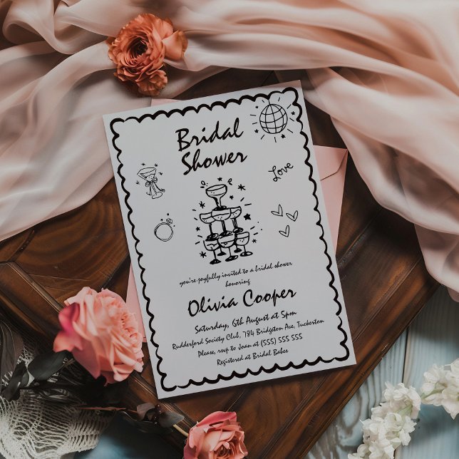 Unique Quirky Hand Drawn Retro Bridal Shower Invitation (Creator Uploaded)