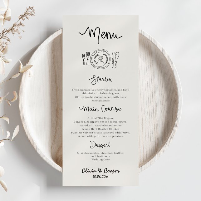 Unique Quirky Hand Drawn Retro Wedding Menu (Creator Uploaded)